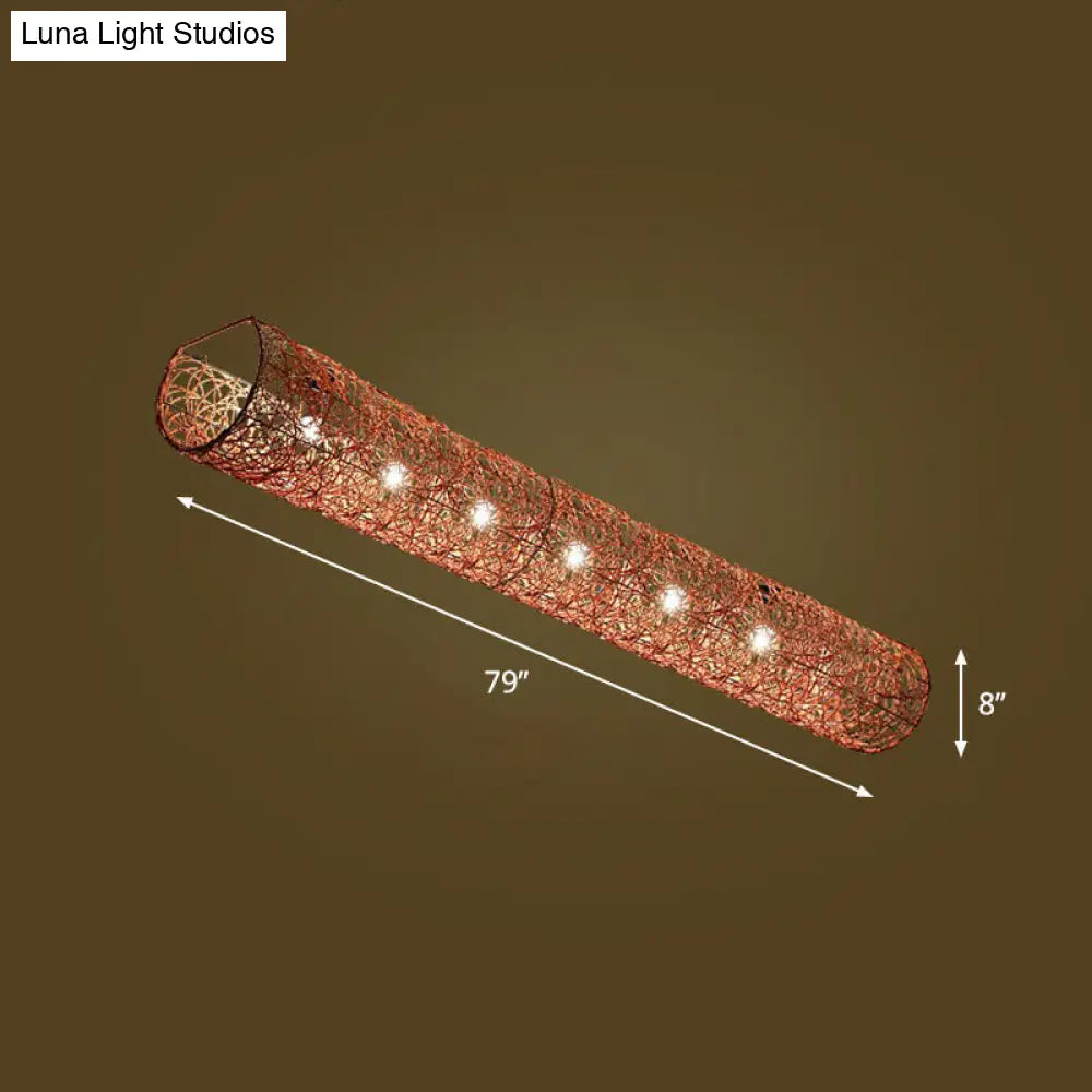 Simplicity Rattan Flush Mount Ceiling Light - Cylindrical Restaurant Lighting 6 / Brown