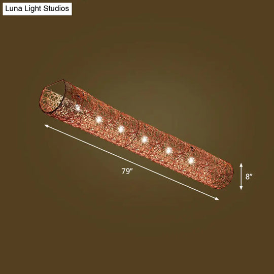 Simplicity Rattan Flush Mount Ceiling Light - Cylindrical Restaurant Lighting 6 / Brown