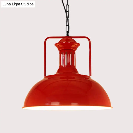 Simplicity Iron Pot Cover Hanging Lamp - Single-Bulb Restaurant Ceiling Lighting Fixture Red / With