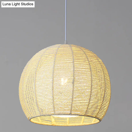 Simplicity Single Light Japanese Pendant Lamp With Double Rattan Shade - Beige/Coffee