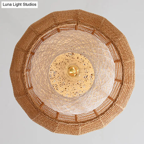 Simplicity Single Light Japanese Pendant Lamp With Double Rattan Shade - Beige/Coffee