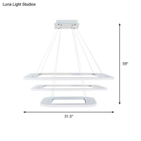 Simplicity Square Led Chandelier - Acrylic Office Pendant Light In Warm/White/Natural