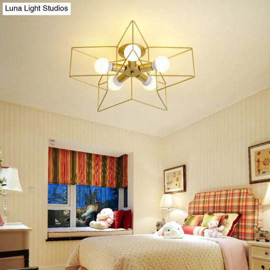 Simplicity Star - Shape 5 Head Flush Ceiling Light Fixture For Bedroom Gold