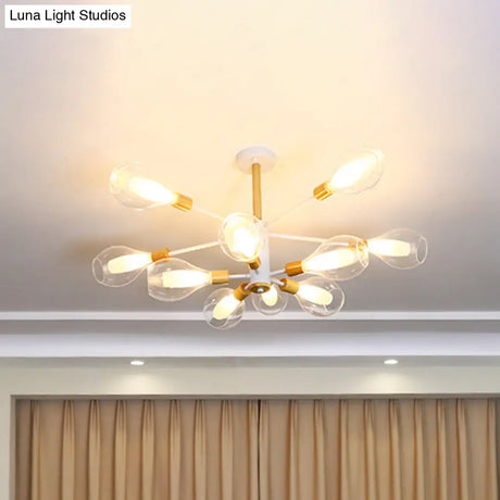 Simplicity Teardrop Ceiling Flush Clear Glass 10 - Light Semi In White With Wooden Cap