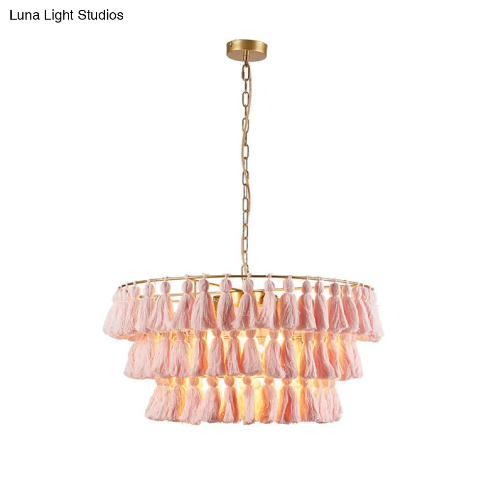 Simplicity Tiered Round Tassel Pendant Ceiling Light For Living Room - Sleek Suspended Lighting