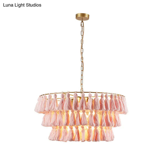 Simplicity Tiered Round Tassel Pendant Ceiling Light For Living Room - Sleek Suspended Lighting