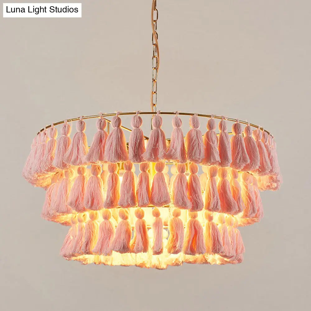 Simplicity Tiered Round Tassel Pendant Ceiling Light For Living Room - Sleek Suspended Lighting