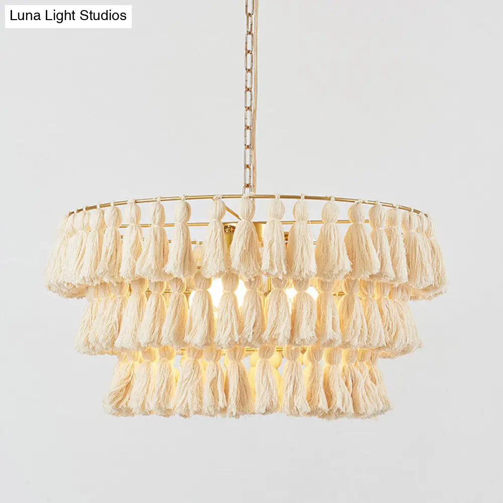 Simplicity Tiered Round Tassel Pendant Ceiling Light For Living Room - Sleek Suspended Lighting