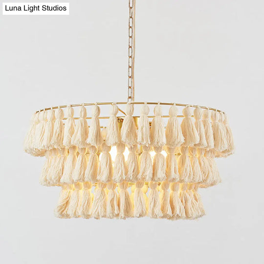 Simplicity Tiered Round Tassel Pendant Ceiling Light For Living Room - Sleek Suspended Lighting