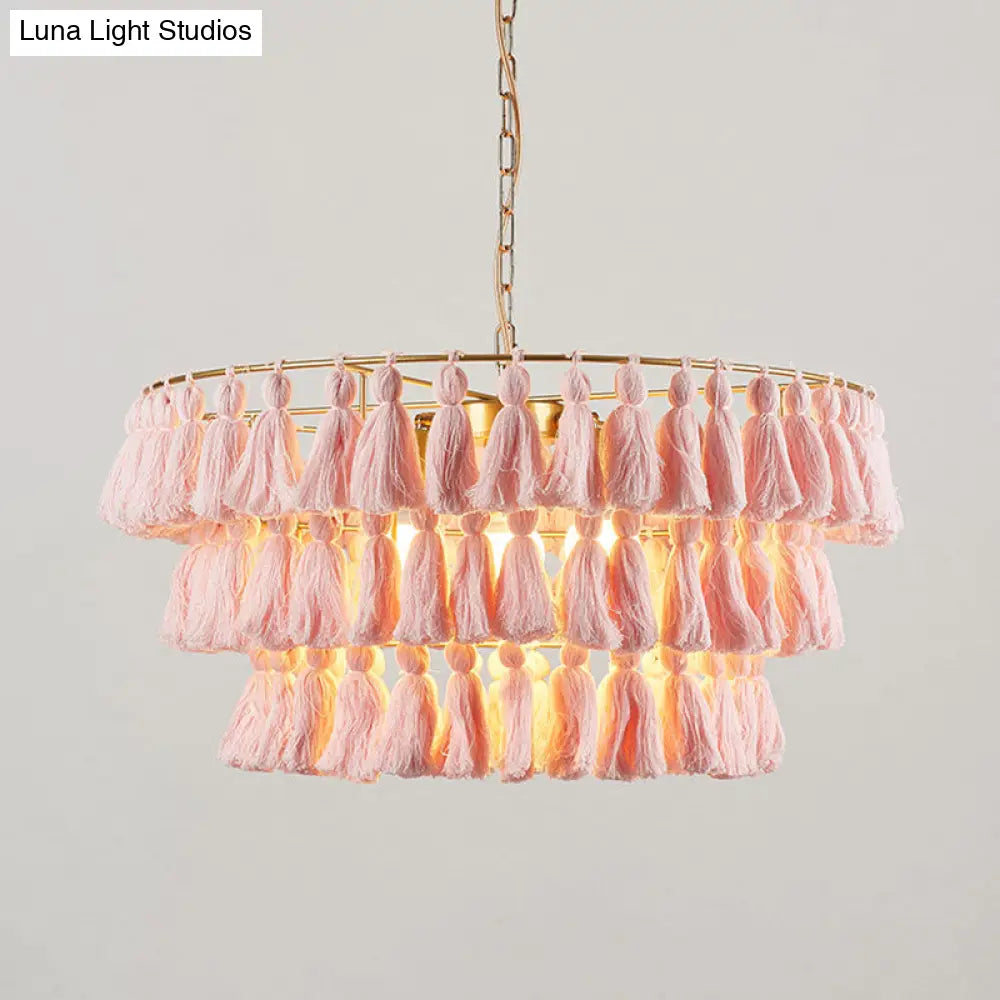 Simplicity Tiered Round Tassel Pendant Ceiling Light For Living Room - Sleek Suspended Lighting