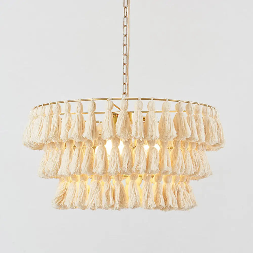 Simplicity Tiered Round Tassel Pendant Ceiling Light For Living Room - Sleek Suspended Lighting