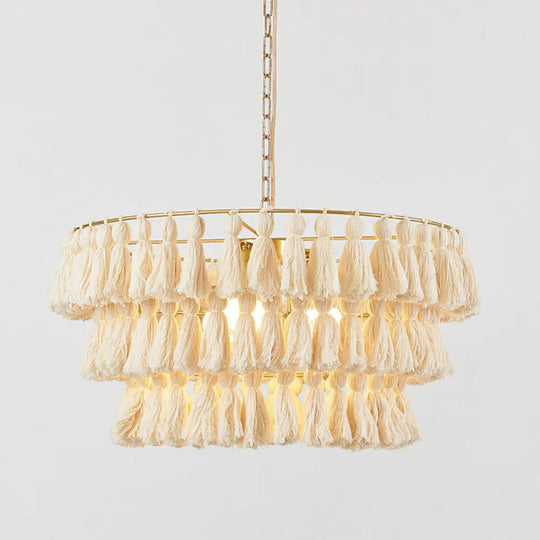 Simplicity Tiered Round Tassel Pendant Ceiling Light For Living Room - Sleek Suspended Lighting