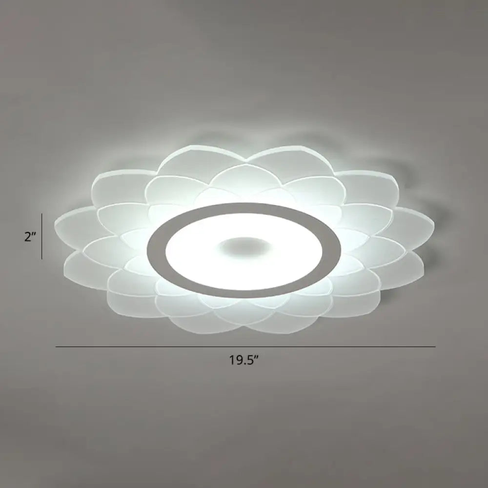 Simplicity White Acrylic Sunflower Flushmount Led Ceiling Lamp For Bedroom / 19.5’