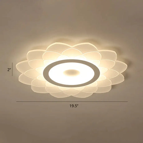 Simplicity White Acrylic Sunflower Flushmount Led Ceiling Lamp For Bedroom / 19.5’ Warm