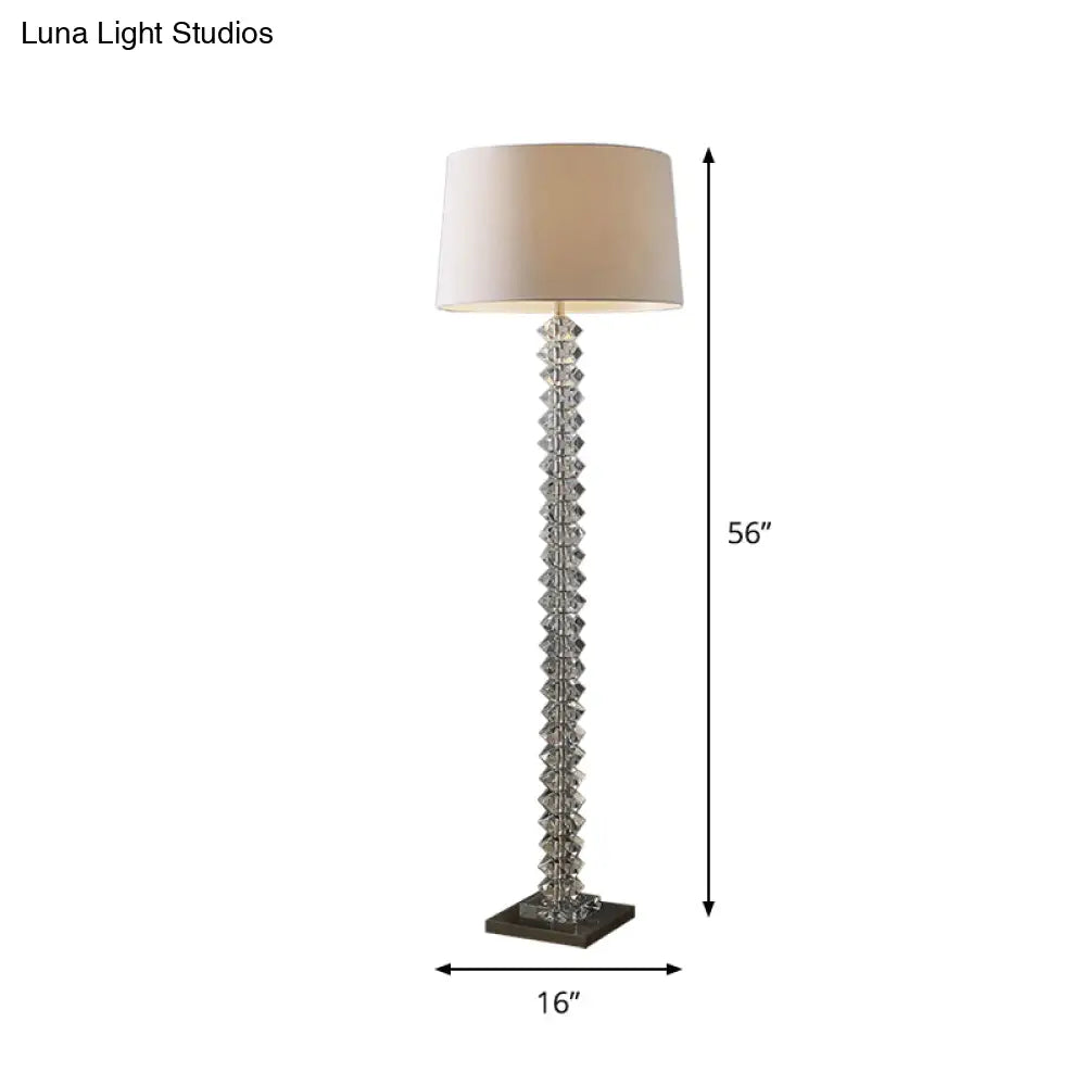 Simplicity White Fabric Floor Lamp With Crystal Accent - Elegant Stand Up Light For Living Room