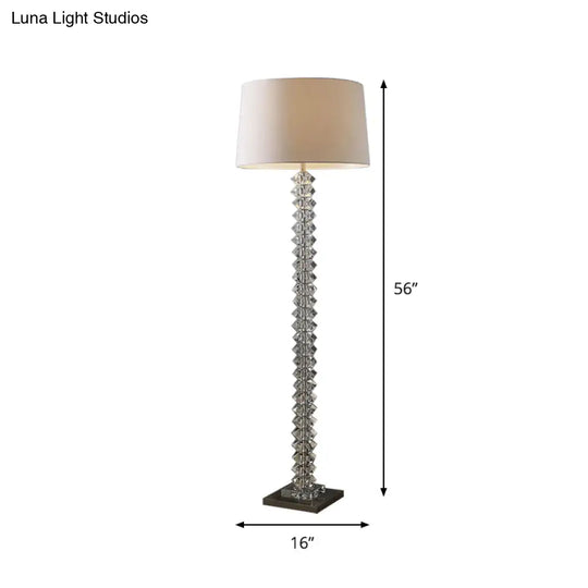 Simplicity White Fabric Floor Lamp With Crystal Accent - Elegant Stand Up Light For Living Room