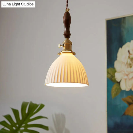 Simplicity White Glass Pendant Light With Dome Shade And Single Bulb