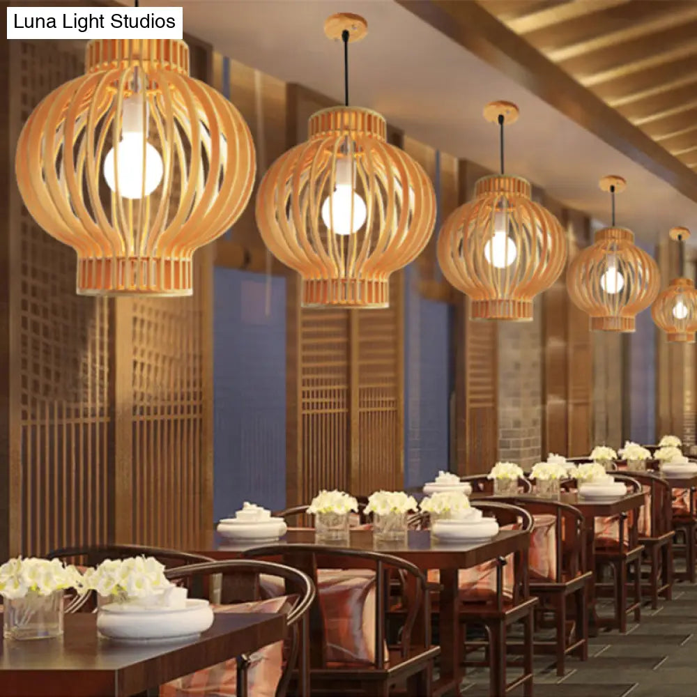 Simplicity Wood 1-Light Restaurant Pendant Light Fixture With Shaded Suspension
