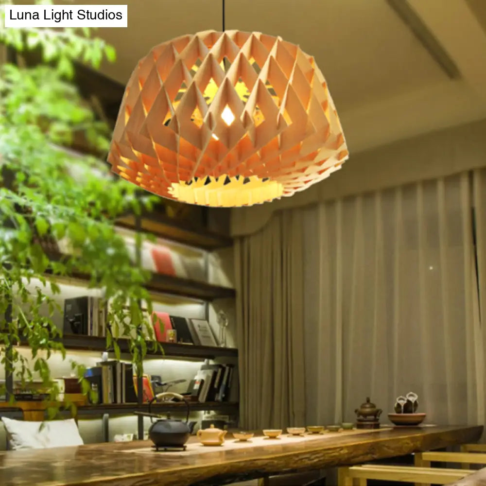 Simplicity Wood 1-Light Restaurant Pendant Light Fixture With Shaded Suspension