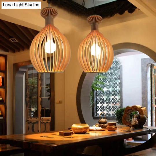 Simplicity Wood 1-Light Restaurant Pendant Light Fixture With Shaded Suspension