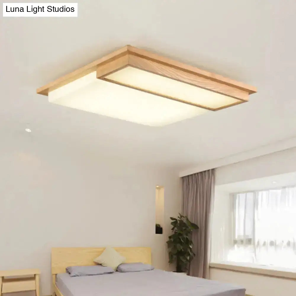 Simplicity Wooden Beige Led Flush Mount Ceiling Lamp In Warm/White Light 17’/33.5’/40.5’ Wide