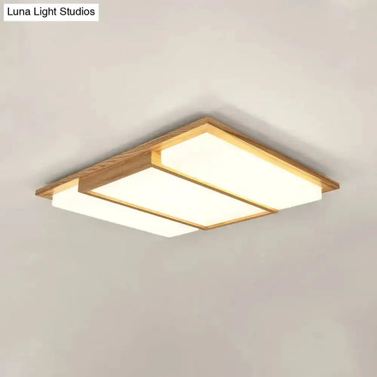 Simplicity Wooden Beige Led Flush Mount Ceiling Lamp In Warm/White Light 17’/33.5’/40.5’ Wide