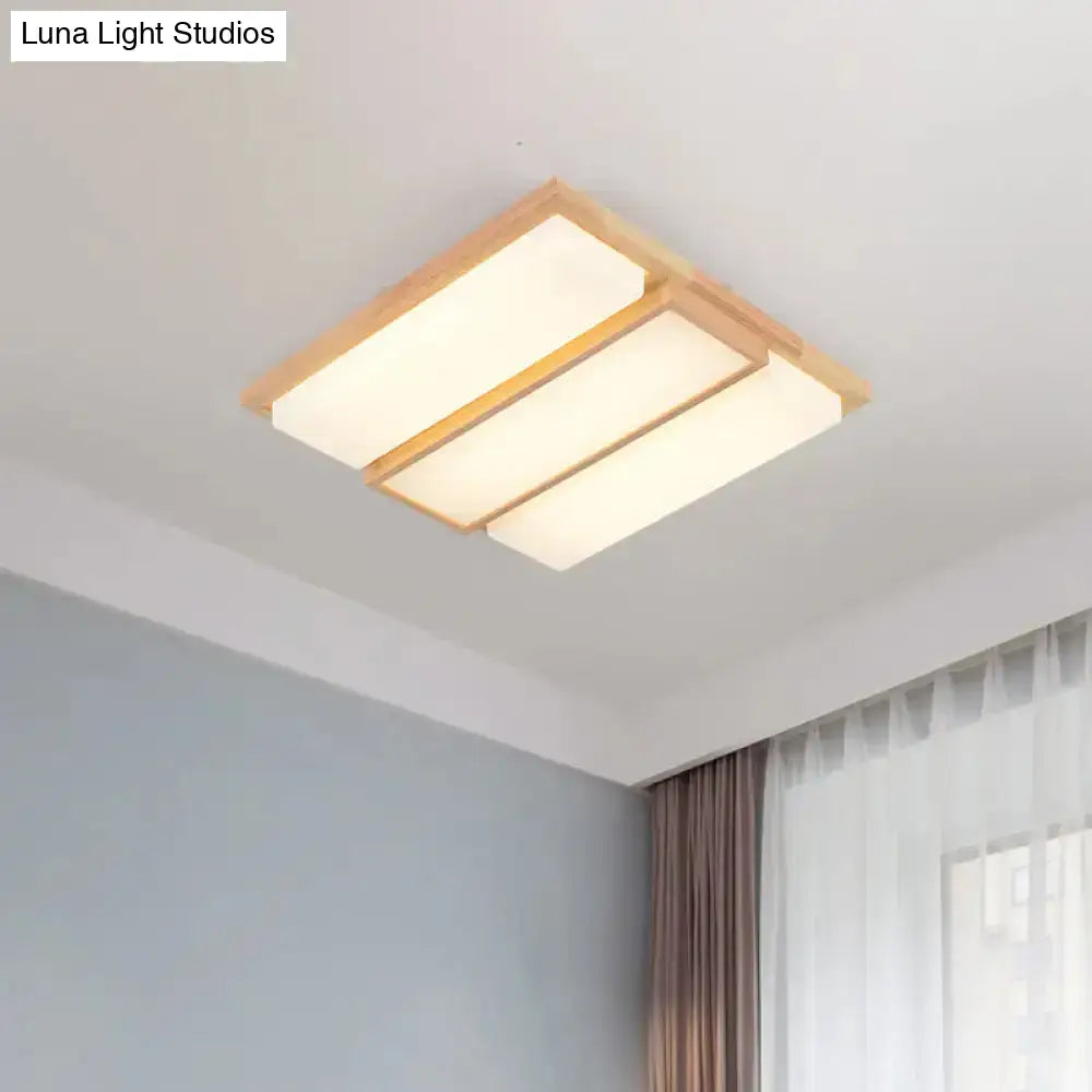 Simplicity Wooden Beige Led Flush Mount Ceiling Lamp In Warm/White Light 17’/33.5’/40.5’ Wide