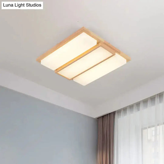Simplicity Wooden Beige Led Flush Mount Ceiling Lamp In Warm/White Light 17’/33.5’/40.5’ Wide