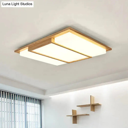 Simplicity Wooden Beige Led Flush Mount Ceiling Lamp In Warm/White Light 17’/33.5’/40.5’ Wide