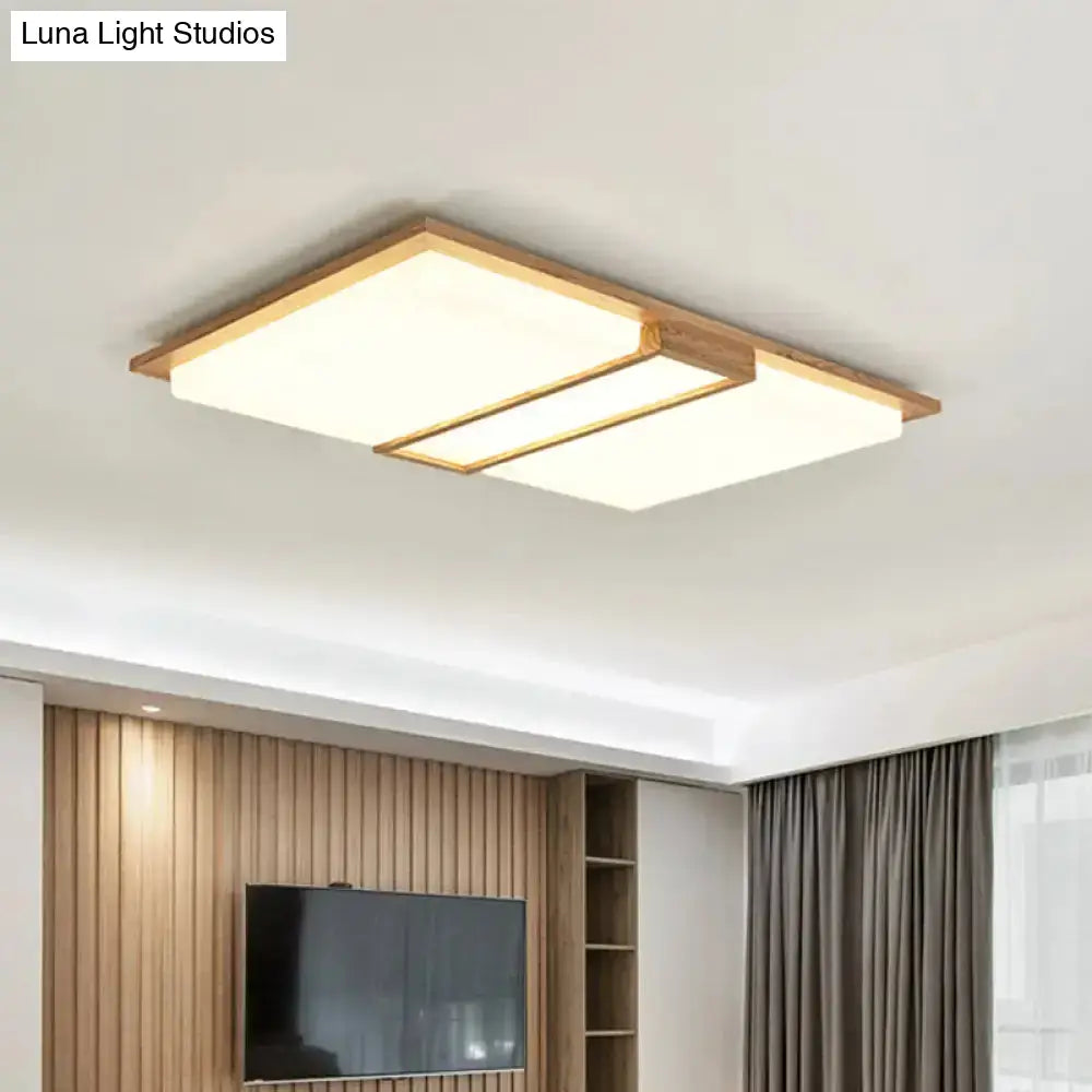 Simplicity Wooden Beige Led Flush Mount Ceiling Lamp In Warm/White Light 17’/33.5’/40.5’ Wide