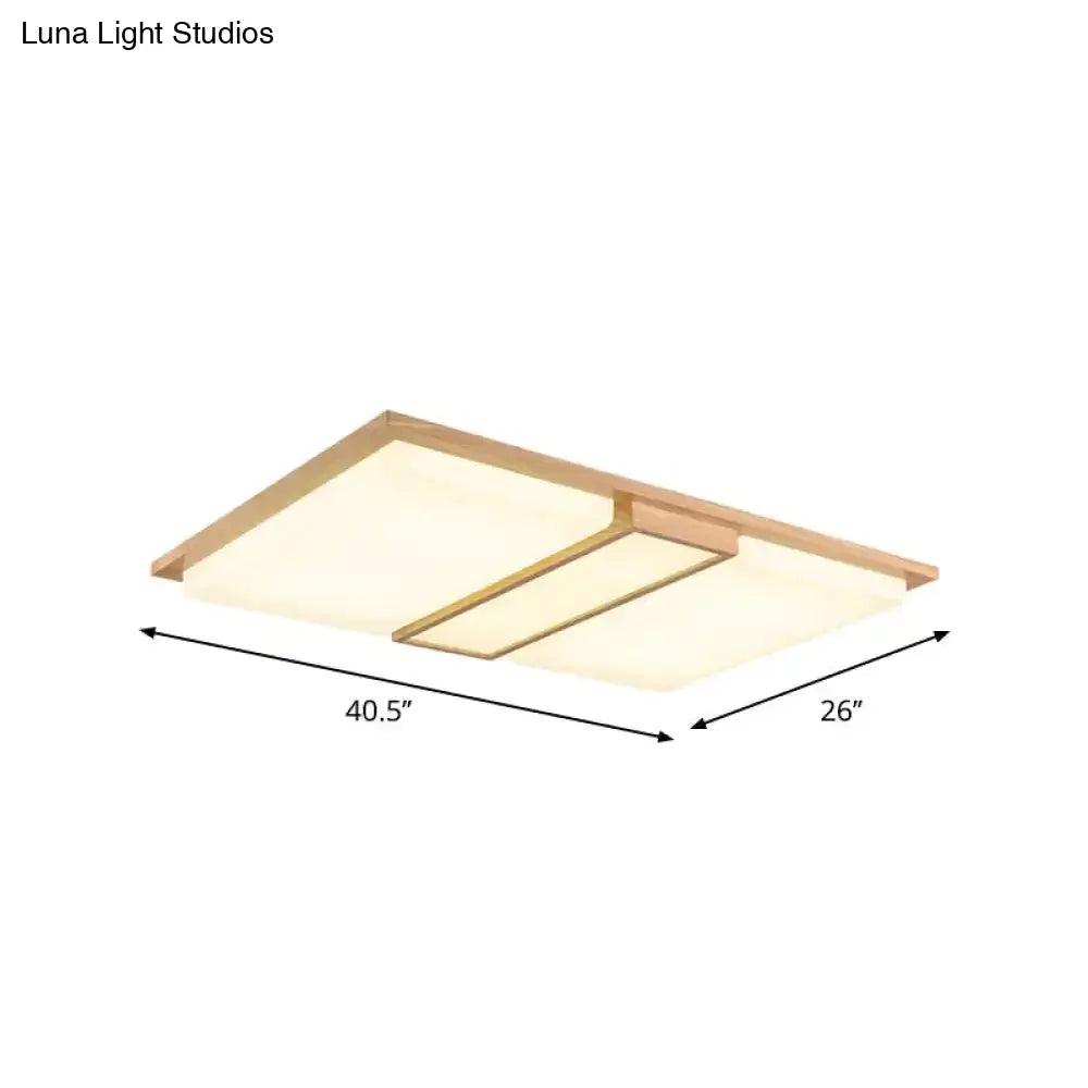 Simplicity Wooden Beige Led Flush Mount Ceiling Lamp In Warm/White Light 17’/33.5’/40.5’ Wide