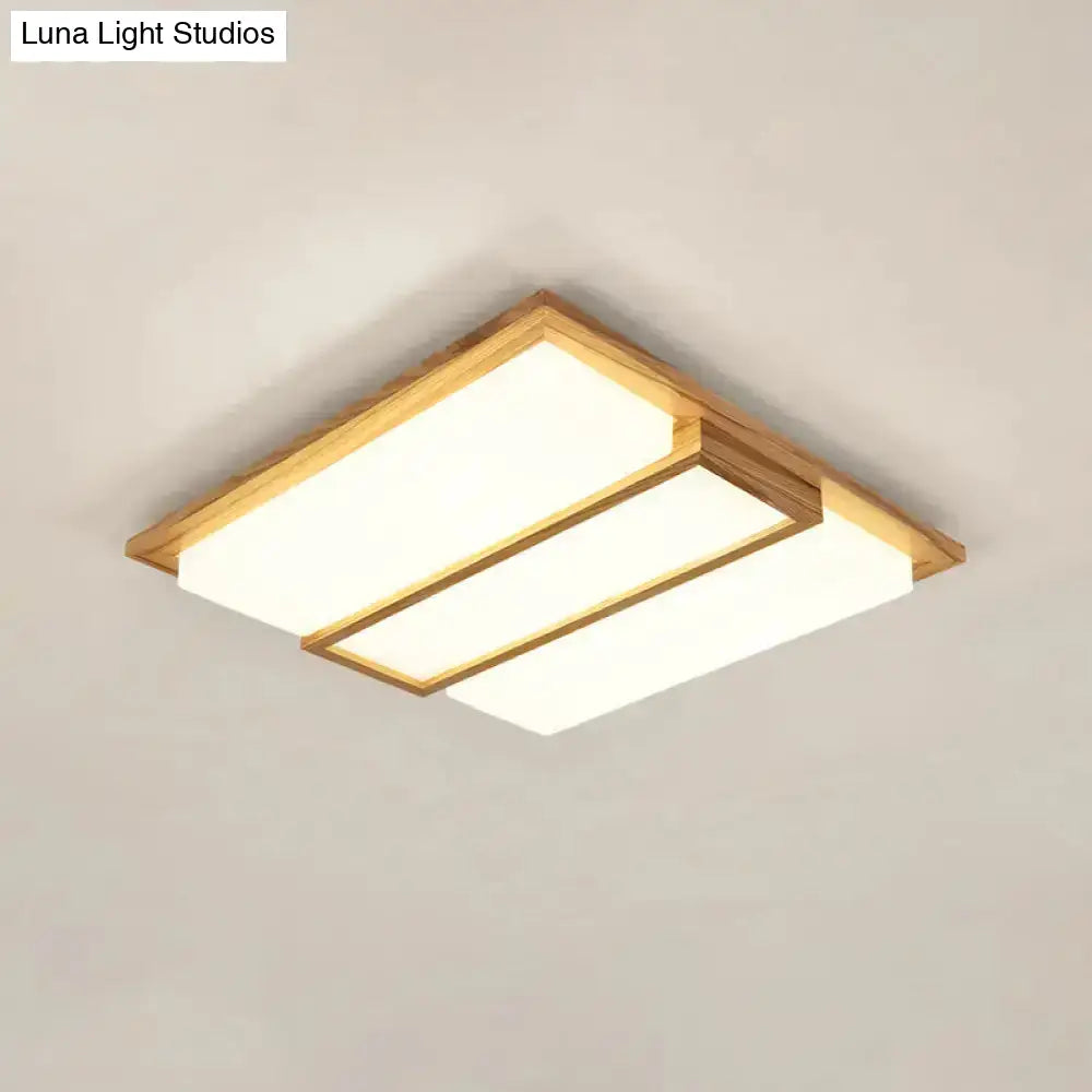 Simplicity Wooden Beige Led Flush Mount Ceiling Lamp In Warm/White Light 17’/33.5’/40.5’ Wide
