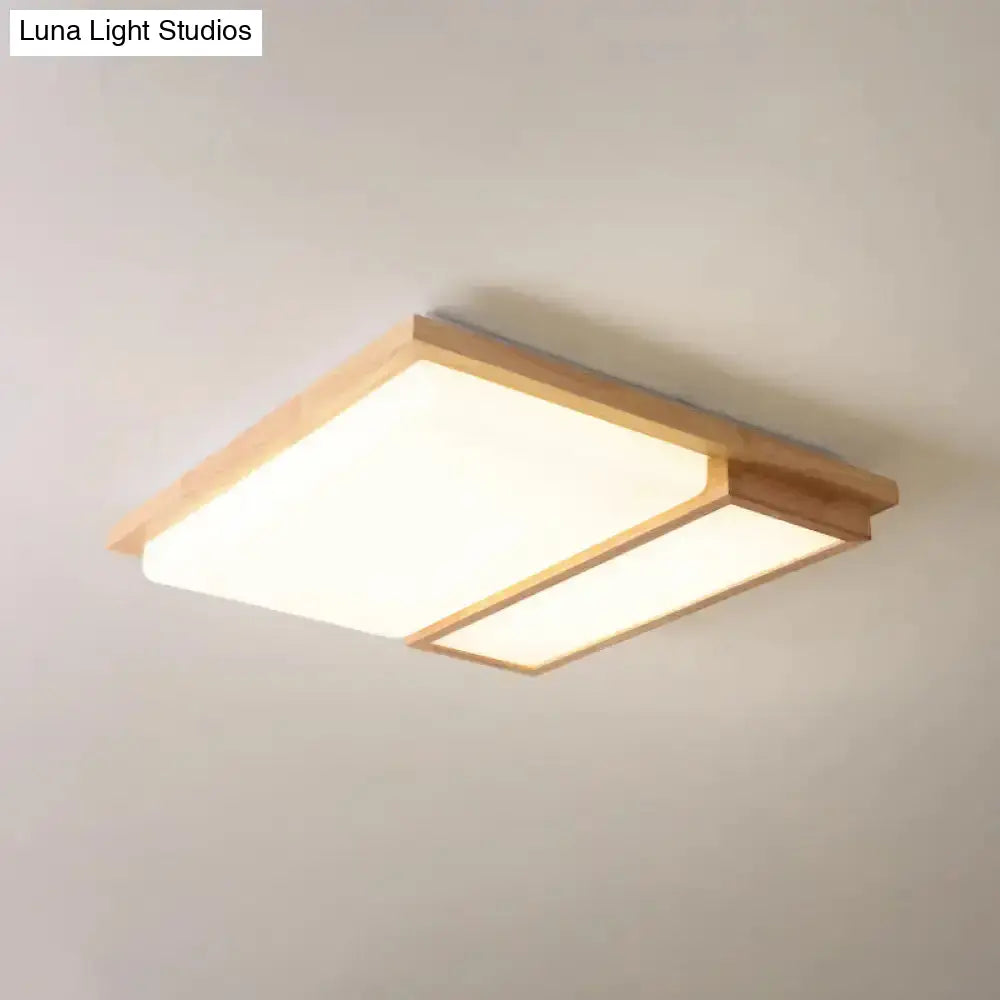 Simplicity Wooden Beige Led Flush Mount Ceiling Lamp In Warm/White Light 17’/33.5’/40.5’ Wide