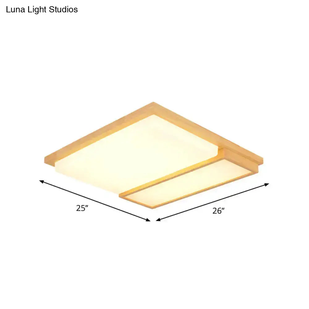 Simplicity Wooden Beige Led Flush Mount Ceiling Lamp In Warm/White Light 17’/33.5’/40.5’ Wide