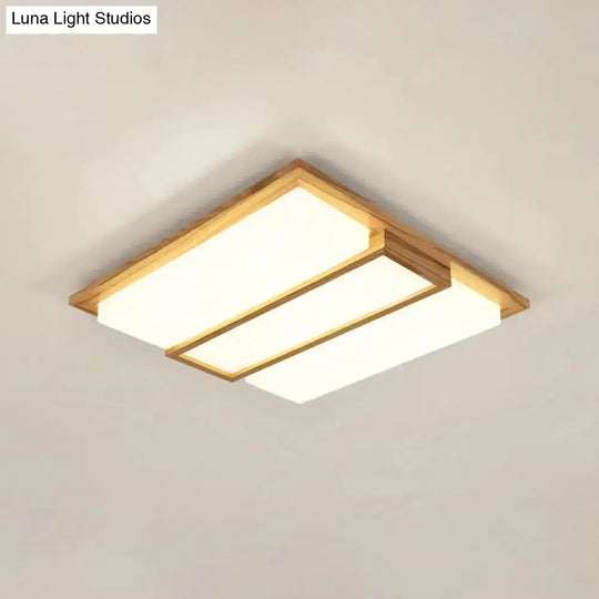 Simplicity Wooden Beige Led Flush Mount Ceiling Lamp In Warm/White Light 17’/33.5’/40.5’ Wide