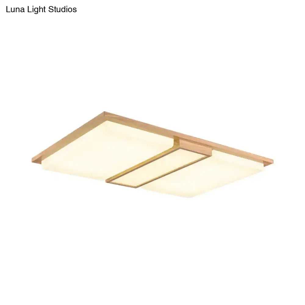 Simplicity Wooden Beige Led Flush Mount Ceiling Lamp In Warm/White Light 17’/33.5’/40.5’ Wide