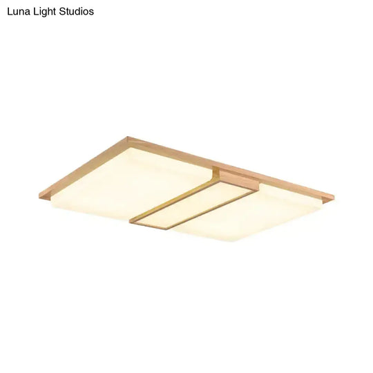 Simplicity Wooden Beige Led Flush Mount Ceiling Lamp In Warm/White Light 17’/33.5’/40.5’ Wide