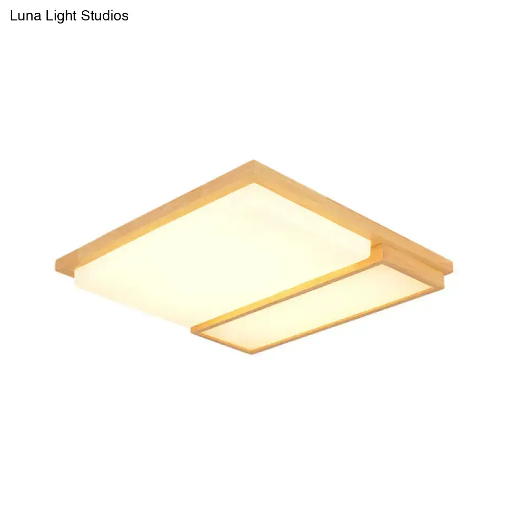 Simplicity Wooden Beige Led Flush Mount Ceiling Lamp In Warm/White Light 17’/33.5’/40.5’ Wide