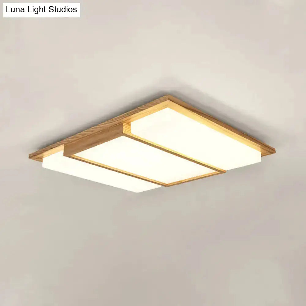Simplicity Wooden Beige Led Flush Mount Ceiling Lamp In Warm/White Light 17’/33.5’/40.5’ Wide