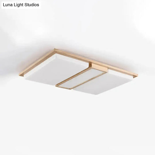 Simplicity Wooden Beige Led Flush Mount Ceiling Lamp In Warm/White Light 17’/33.5’/40.5’ Wide
