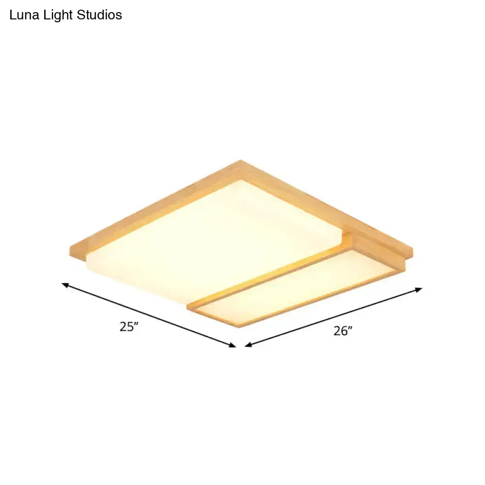 Simplicity Wooden Beige Led Flush Mount Ceiling Lamp In Warm/White Light 17’/33.5’/40.5’ Wide