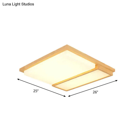 Simplicity Wooden Beige Led Flush Mount Ceiling Lamp In Warm/White Light 17’/33.5’/40.5’ Wide