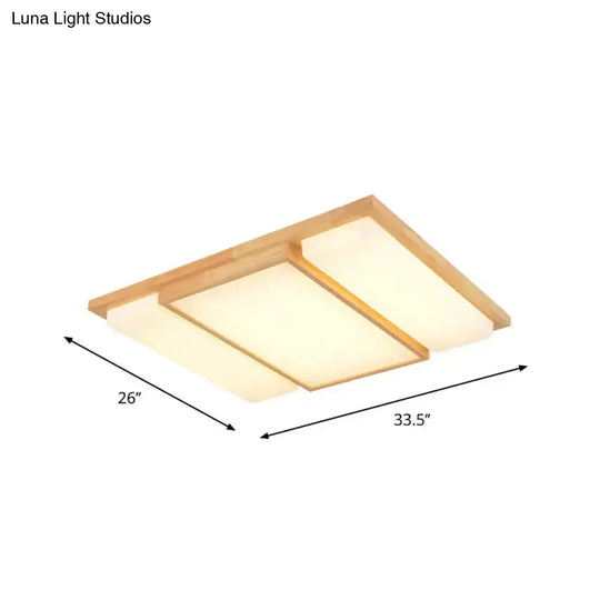 Simplicity Wooden Beige Led Flush Mount Ceiling Lamp In Warm/White Light 17’/33.5’/40.5’ Wide