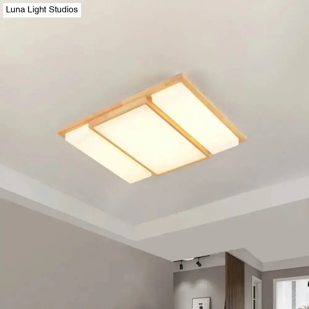 Simplicity Wooden Beige Led Flush Mount Ceiling Lamp In Warm/White Light 17’/33.5’/40.5’ Wide