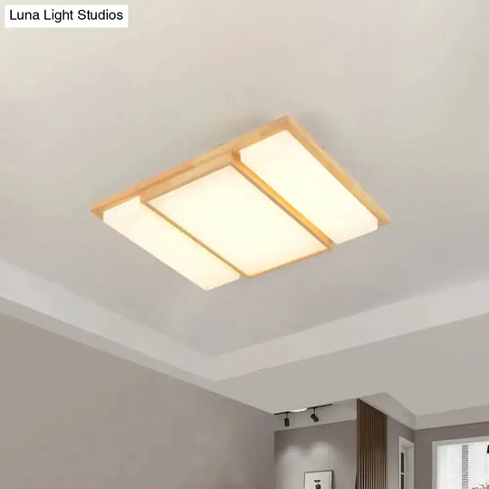 Simplicity Wooden Beige Led Flush Mount Ceiling Lamp In Warm/White Light 17’/33.5’/40.5’ Wide