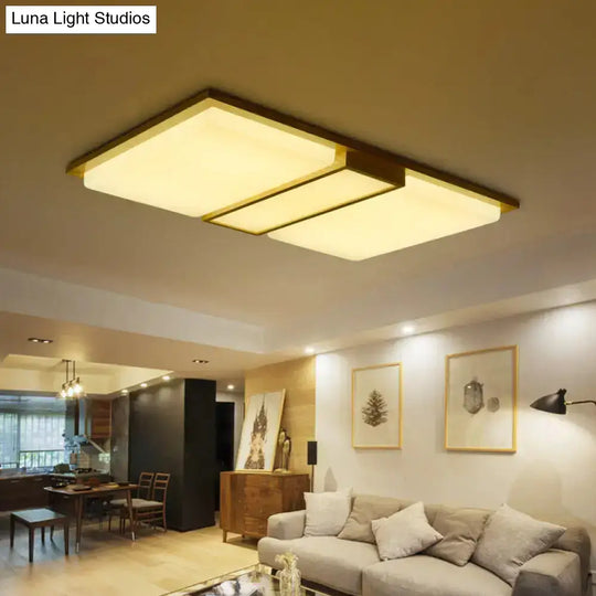 Simplicity Wooden Beige Led Flush Mount Ceiling Lamp In Warm/White Light 17’/33.5’/40.5’ Wide