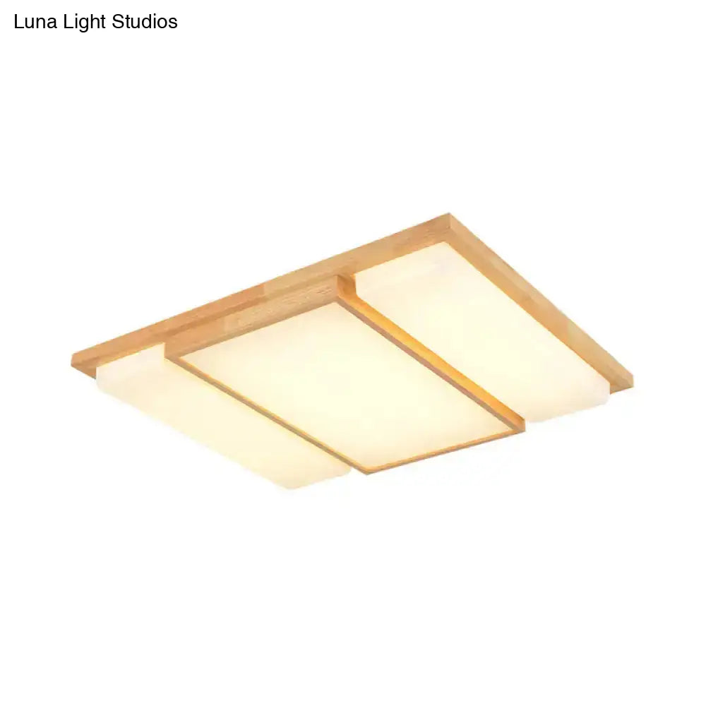 Simplicity Wooden Beige Led Flush Mount Ceiling Lamp In Warm/White Light 17’/33.5’/40.5’ Wide