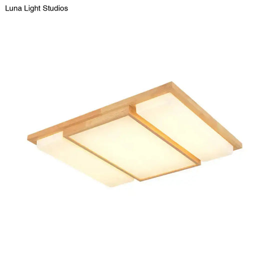 Simplicity Wooden Beige Led Flush Mount Ceiling Lamp In Warm/White Light 17’/33.5’/40.5’ Wide