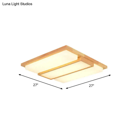 Simplicity Wooden Beige Led Flush Mount Ceiling Lamp In Warm/White Light 17’/33.5’/40.5’ Wide