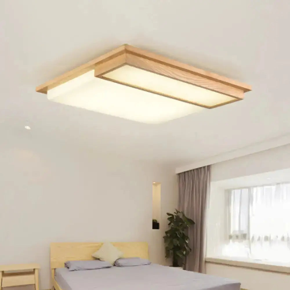 Simplicity Wooden Beige Led Flush Mount Ceiling Lamp In Warm/White Light 17’/33.5’/40.5’ Wide